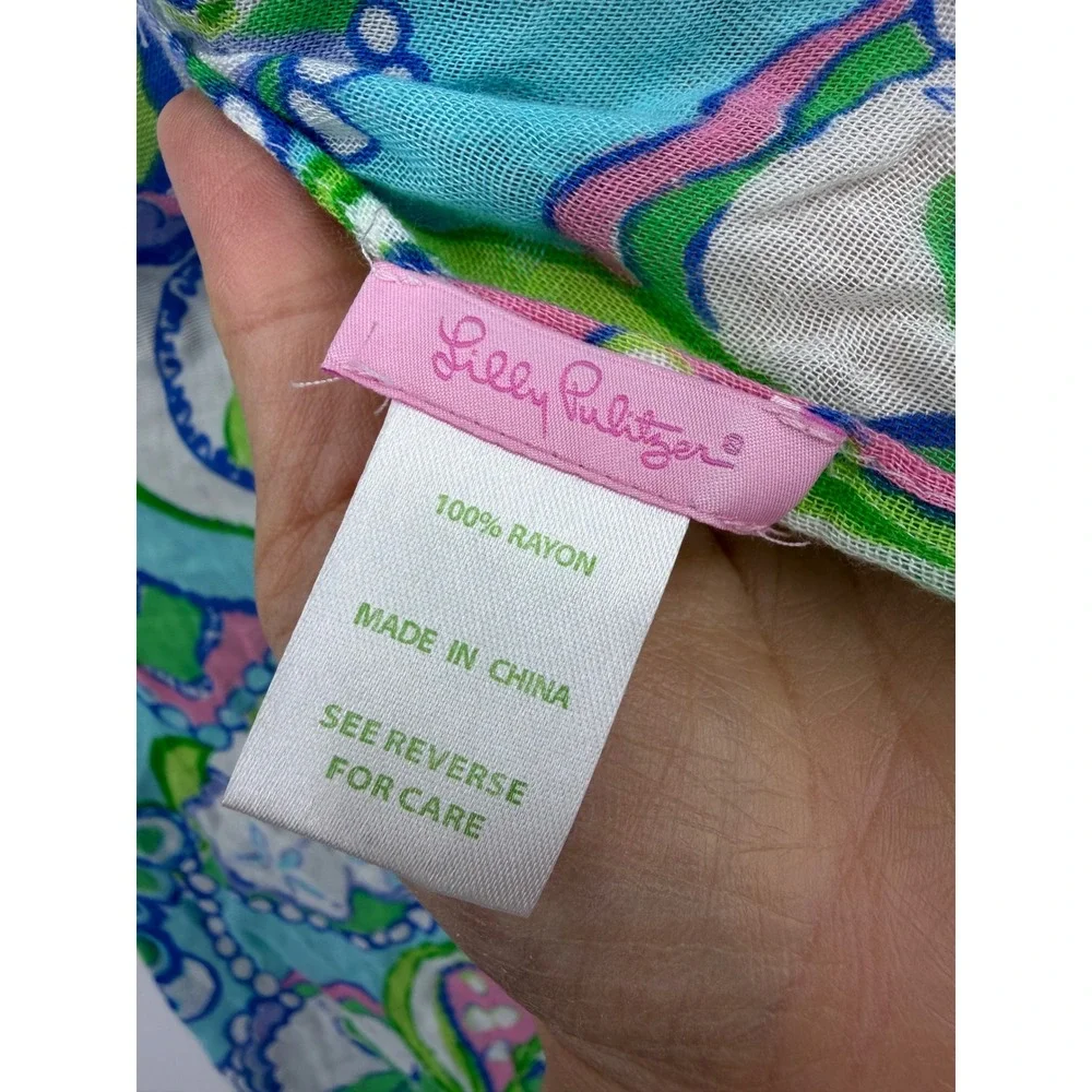 Lilly Pulitzer infinity loop scarf Conch Republic green tassel trim